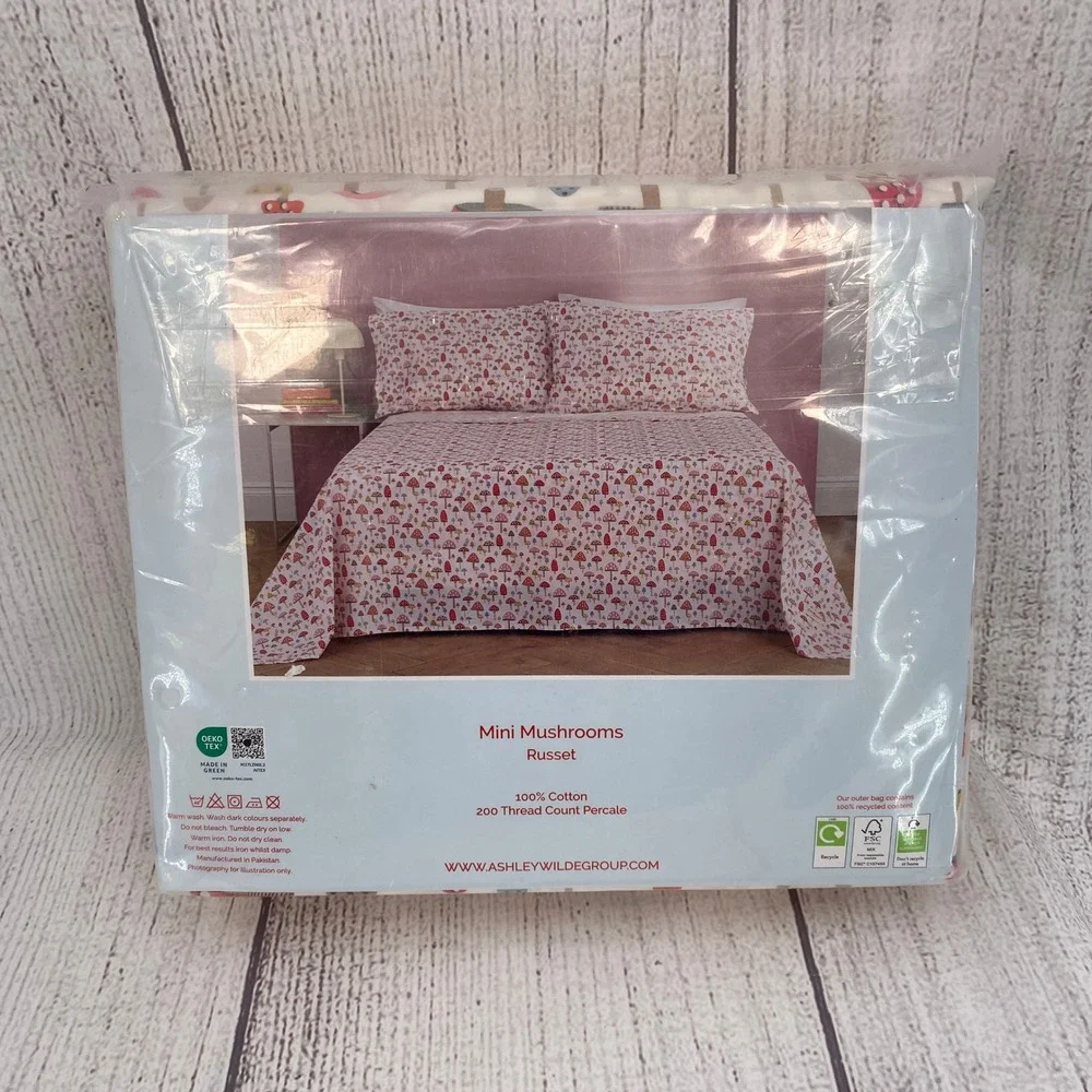 Cath Kidston Sheet Set Full Russet Mini Mushrooms 200TC Cotton Percale Woodland